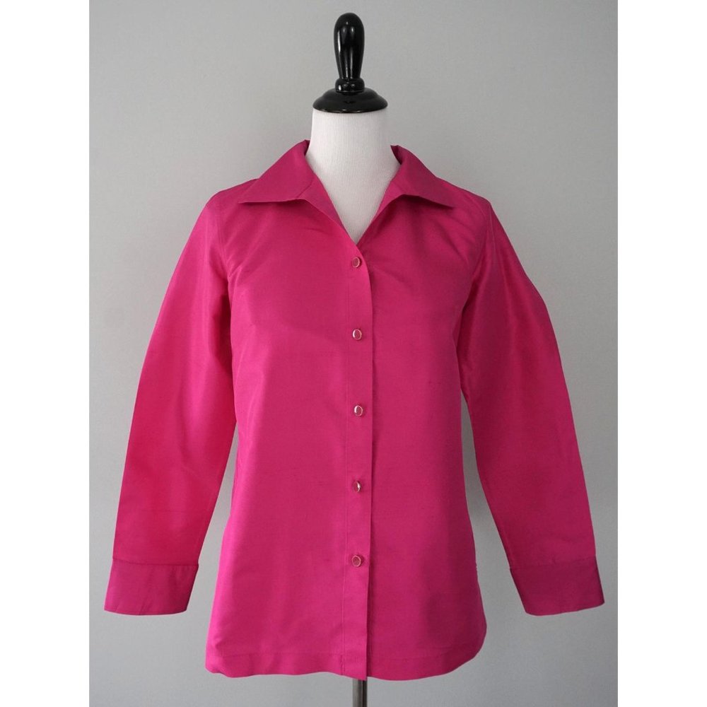 TALBOTS Pink Button Up Front Collared 100% Silk Top Shirt